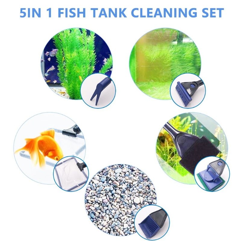 Aquarium Fish Tank 5 I 1 Cleaner Tool Multifunktionell Skrapa