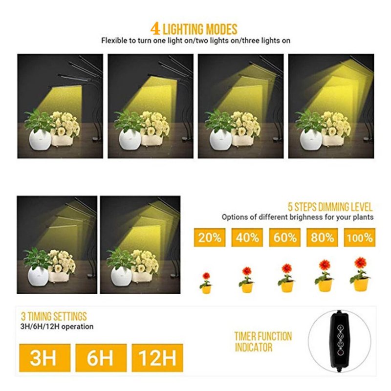 5 Hesds Led Grow Light Växtodlingslampa Lampor Med Stativ För Inomhusväxter