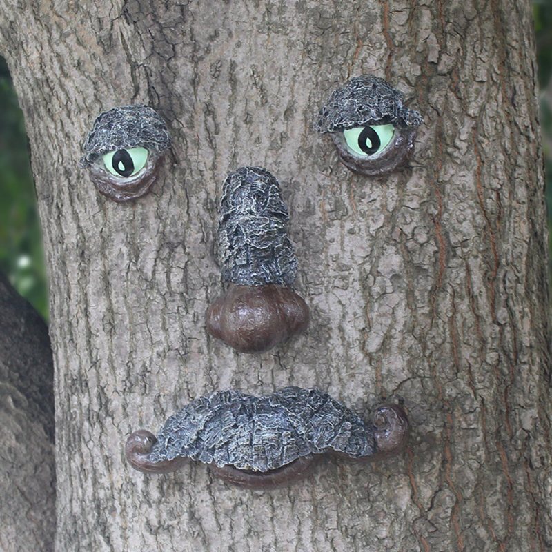 Gammal Man Med Skägg Träd Hugger Garden Yard Art För Utomhusskulptur Trädansikte Trädgårdsinredning