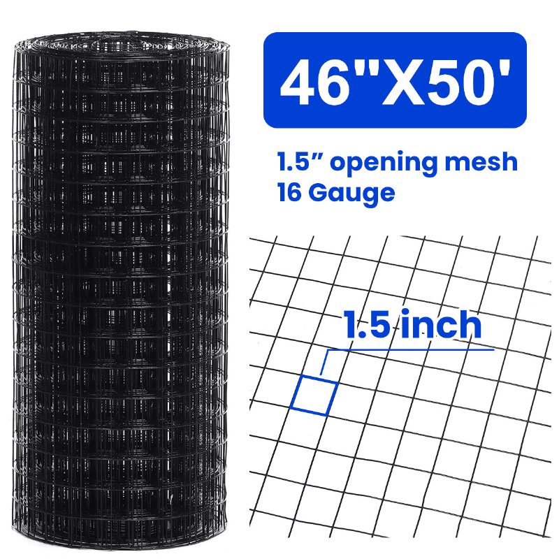 Hårdvara Svart Vinylbelagd Trådnät 4 Fot X 50 Fot Gauge Hönsnätsstängsel 1.5" X Rutnät 16 Hönsnätstaket För Hönshus/löpning/bur/penna/grönsaker Trädgårds- Och Hemförbättringsprojekt