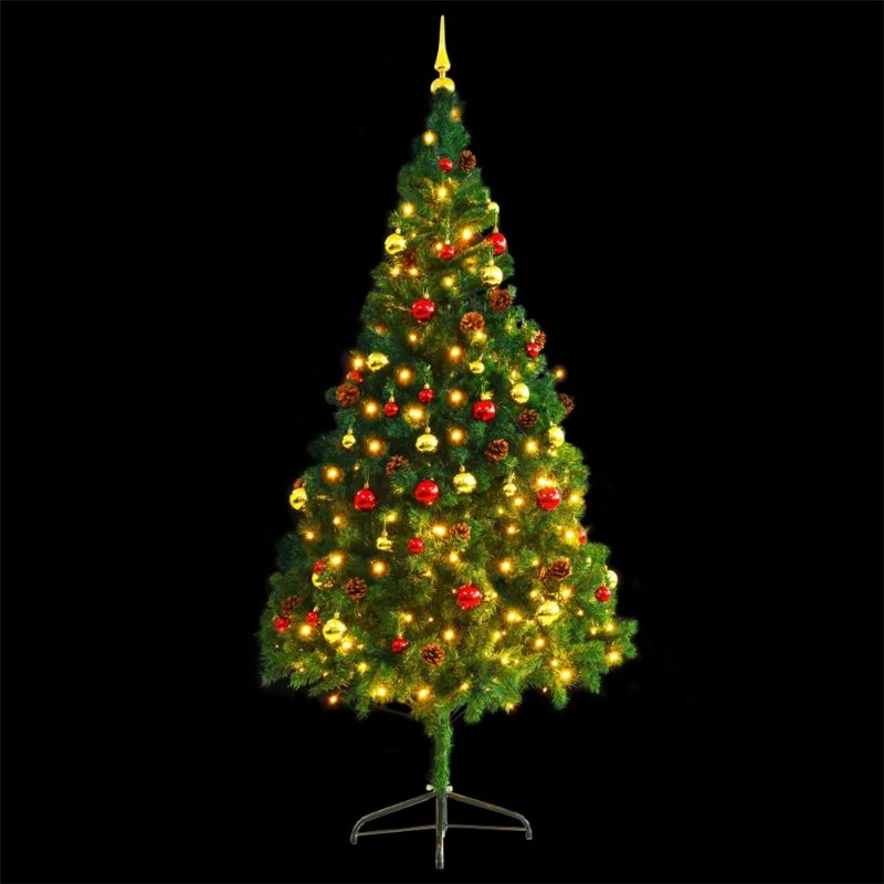 Konstgjord Julgran Xmas Tall Med 200 Lysdioder Enkel Montering Premium Gran Med Metallstativ Och 910 Grenar För Hemmakontorfestsemester Utomhusdekoration Inomhus