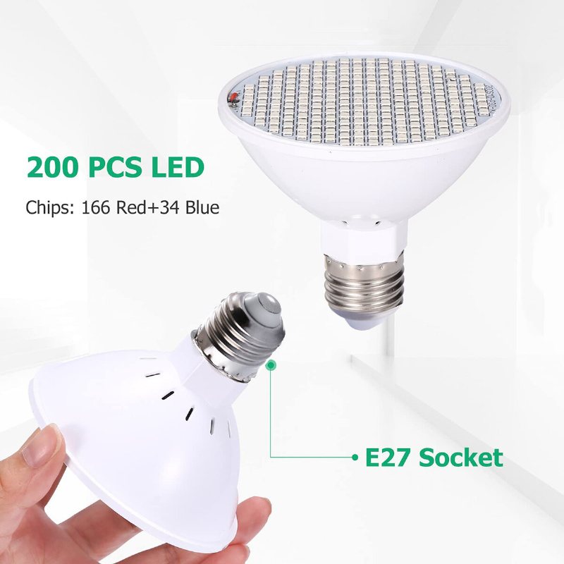 Led Grow Light Bulb 20w Plant Med 200 Leds E27 Bas Glödlampor För Inomhusväxter Grönsaker Växthus Och Hydroponiska