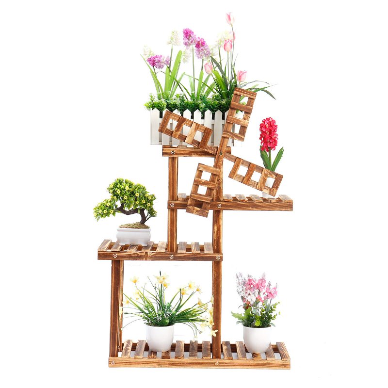 Massivt Trä Blomväxtställ Hemträdgård Växt Blomkruka Förvaringsställ Hållbar Balkong Blomstativ Dekorationer