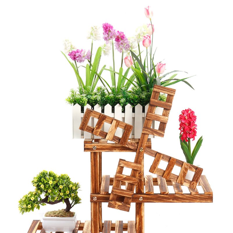 Massivt Trä Blomväxtställ Hemträdgård Växt Blomkruka Förvaringsställ Hållbar Balkong Blomstativ Dekorationer