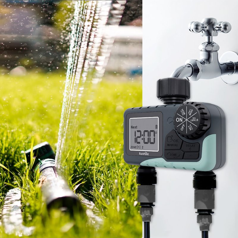 Rainpoint Sprinkler Timer Automatiskt Bevattningssystem Utomhus Vattentimer 2 Zoner Slangkran