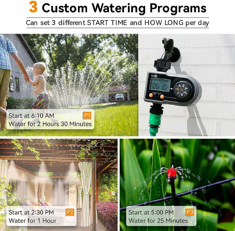 Rainpoint Sprinklertimer Timer För Vattenslang Med 3 Program Digitalt Bevattningstimersystem Med Vecka/dag Cykelfrekvens Manuellt/automatiskt Läge