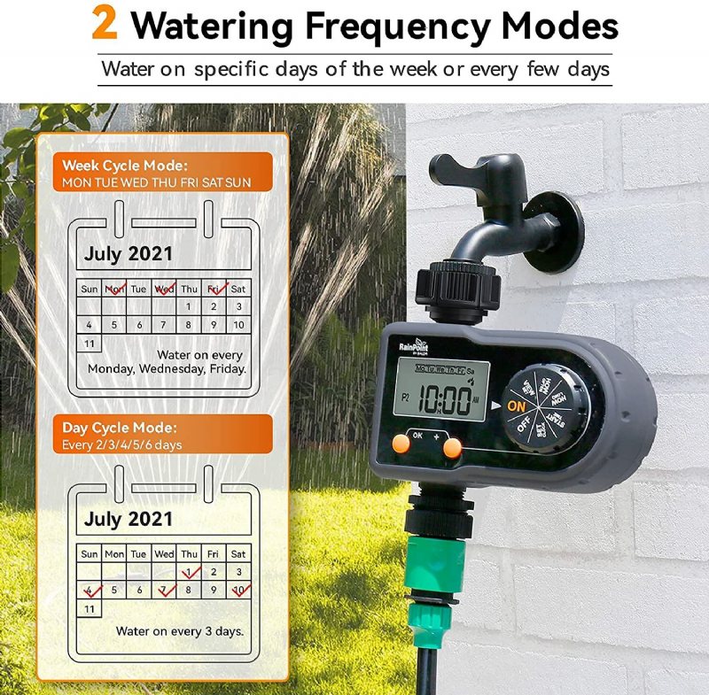 Rainpoint Sprinklertimer Timer För Vattenslang Med 3 Program Digitalt Bevattningstimersystem Med Vecka/dag Cykelfrekvens Manuellt/automatiskt Läge