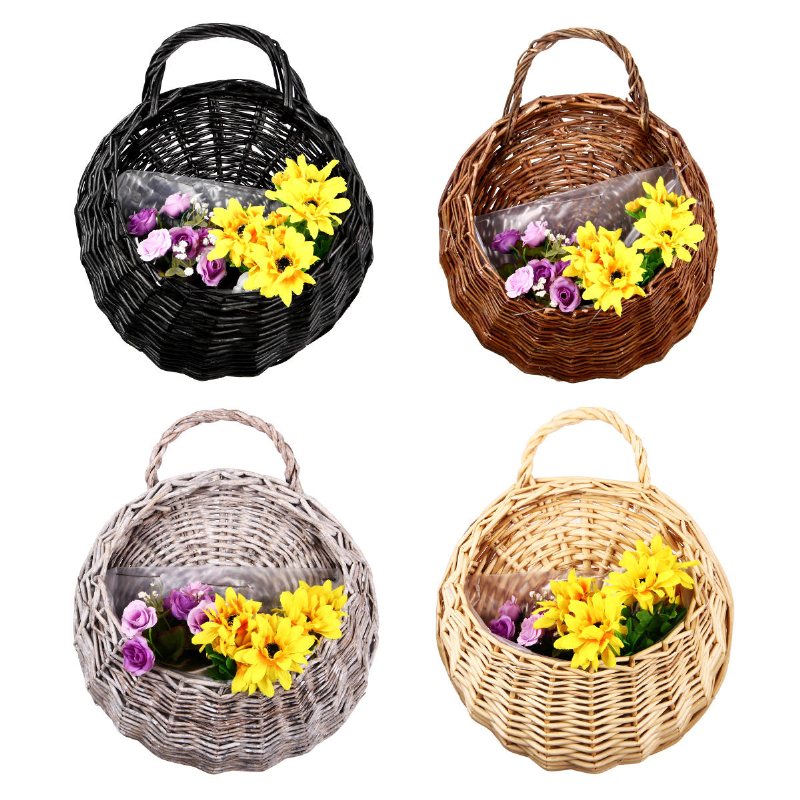 Rustik Flätad Rotting Vägghängande Blomkorgar Kruka Hemma Balkong Bröllopsdekor Present