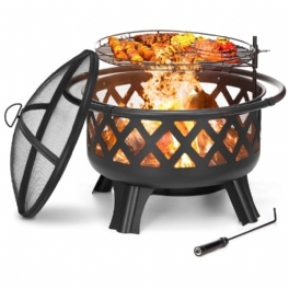 Singlyfire 30 Tum Stora Eldgropar Vedeldad Stål Eldstad Med Svängbar Bbq Grill Askplatta Spark Screen Poker