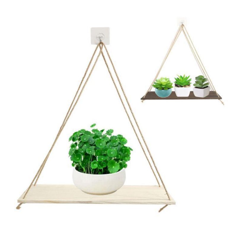 Trähängande Hylla Swing Flytande Hyllor Rep Vägg Display Rack Dekorera