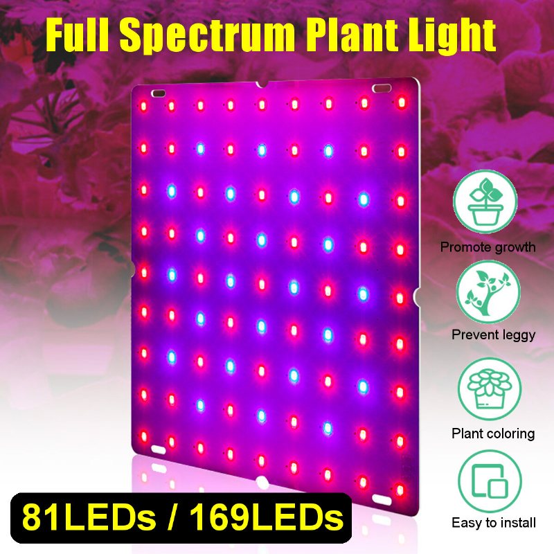 Ultratunn 81/169 Leds Plant Uv Grow Light Full Spectrum Veg Lamp För Inomhus Hydroponisk Växt Blomma 110-240v