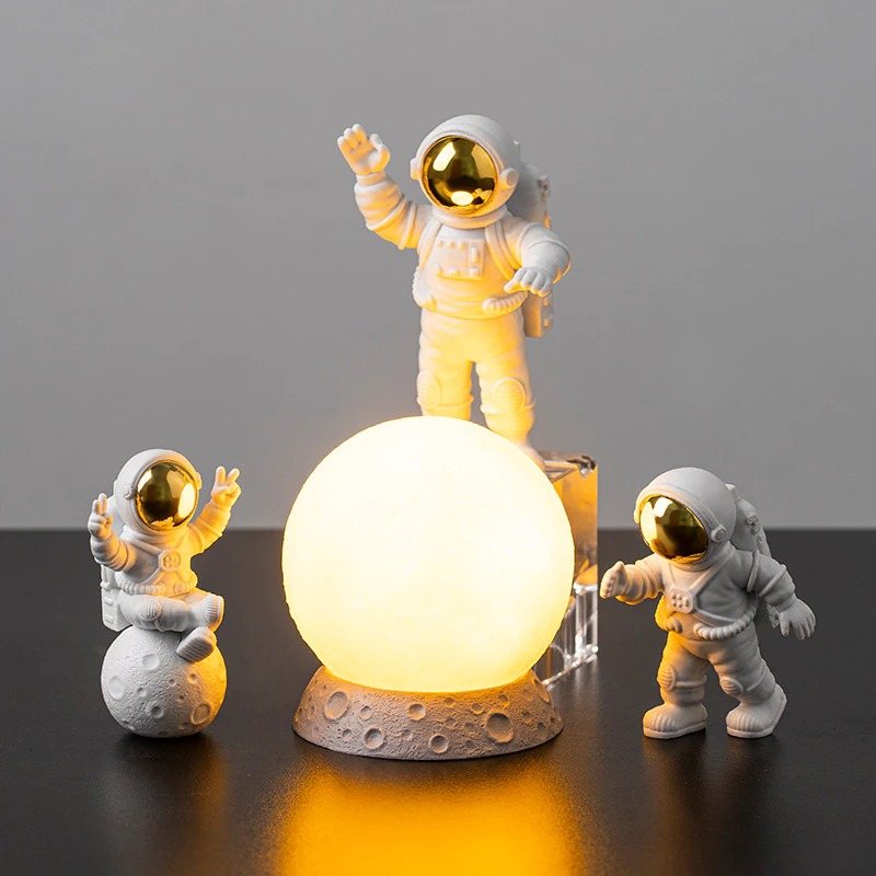 Astronaut Och Moon Resin Dekor Actionfigurer