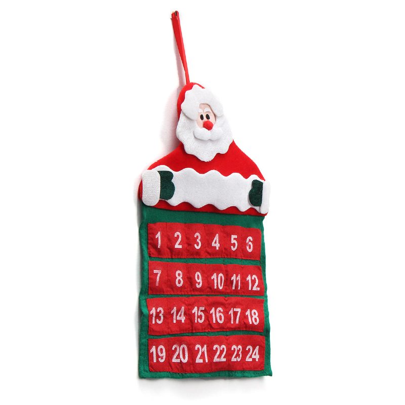 Filt Jul Advent Vägghängande Kalenderfickor Tomte Ren Snögubbe Dekorationer