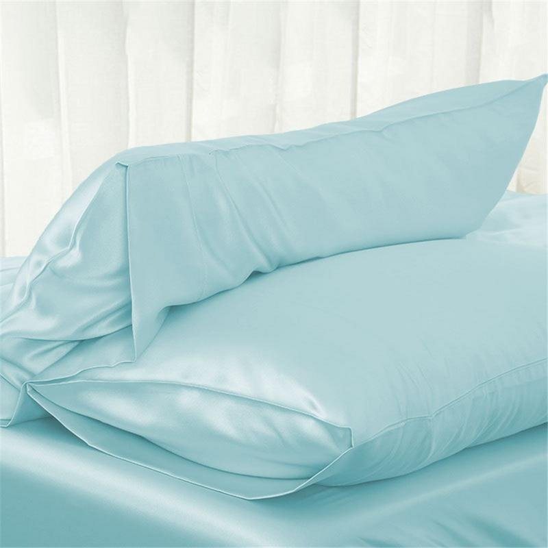 Kuddfodral Queen/kung Siden Satin Sängkläder Slät Hem