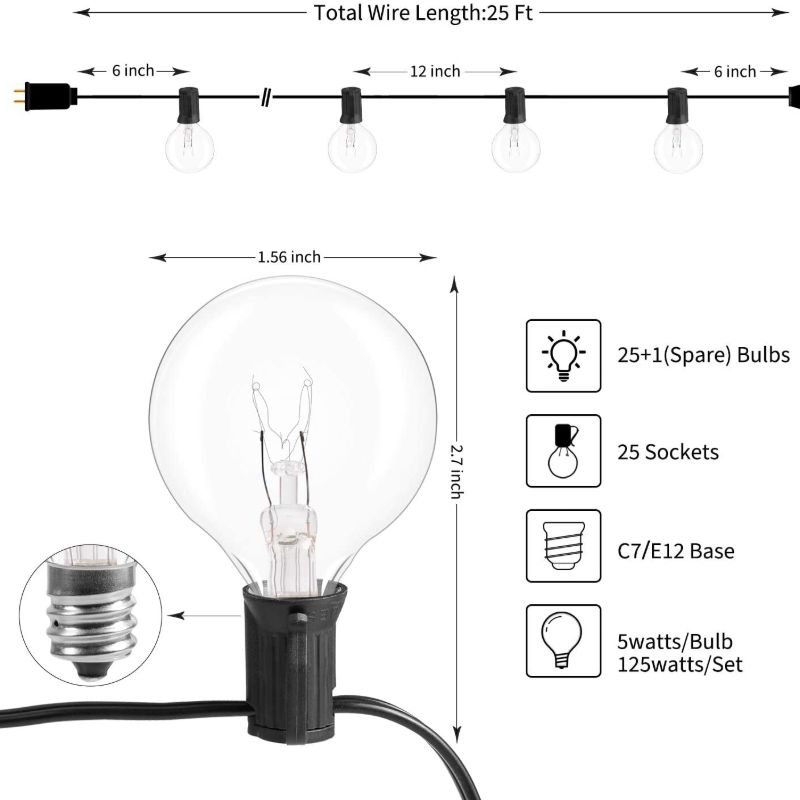 Outdoor Lights String 25 Feet Globe Patio