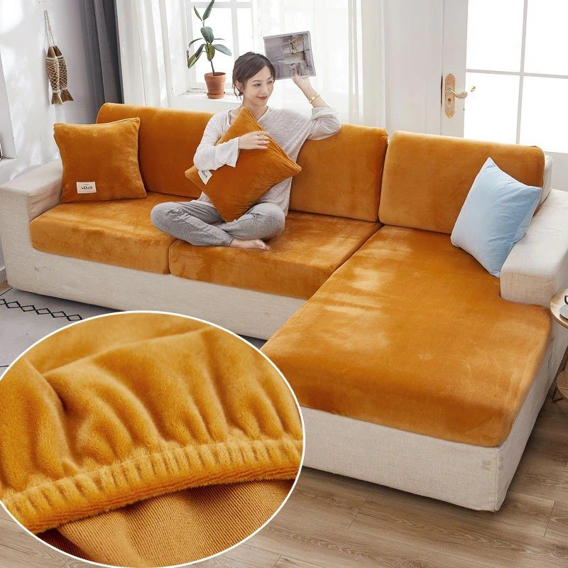 Sammetssoffa Överdrag Kudde Tjock Jacquard Solid Mjuk Stretch Möbel Protector Couch (1 St Normal Storlek-1)