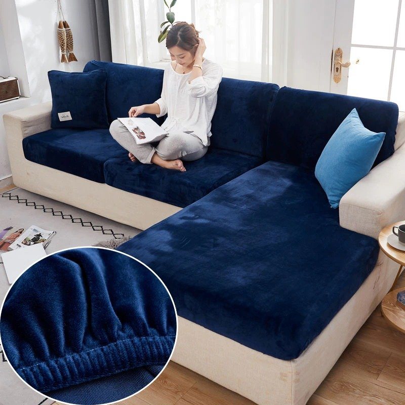 Sammetssoffa Överdrag Kudde Tjock Jacquard Solid Mjuk Stretch Möbel Protector Couch (1 St Normal Storlek-1)