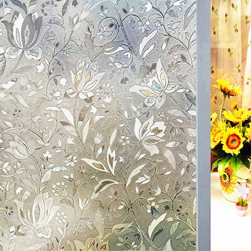 45cm*2m Statisk Limlös Återanvändbar Avtagbar Blomma Fönster Glasfilm Heminredning
