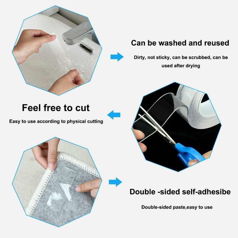 5m Transparent Dubbelsidig Nano Pu Gel Tejp Anti-halk Fast Lim 30 mm