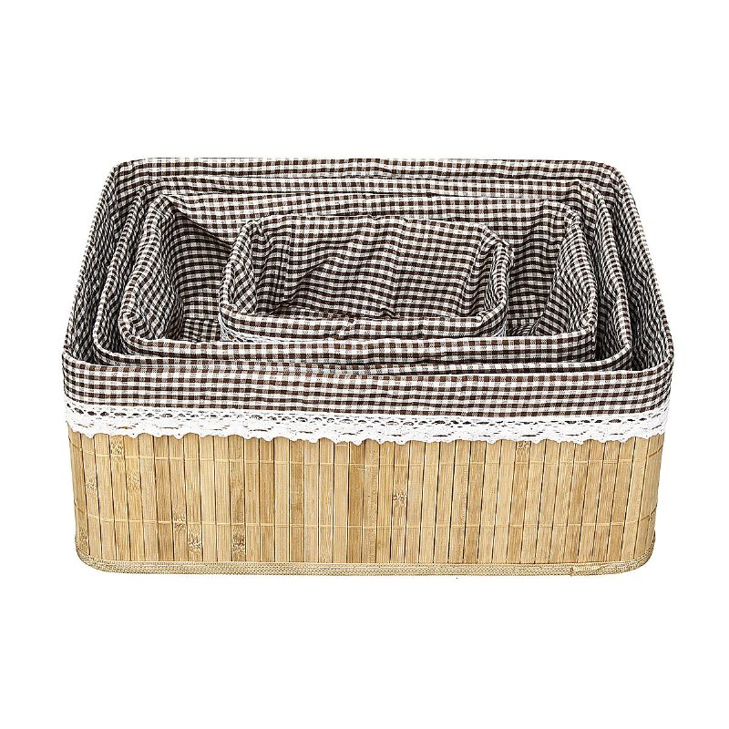 Bambu Vävning Förvaringskorgar Picknick Livsmedel Snacks Toy Box Desktop Organizer