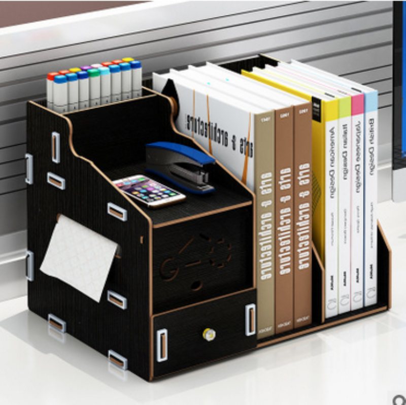 Desktop Bord Organizer Kontor Förvaring Mapp Rack Fil Trä Display Hylla Stativ