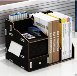 Desktop Bord Organizer Kontor Förvaring Mapp Rack Fil Trä Display Hylla Stativ