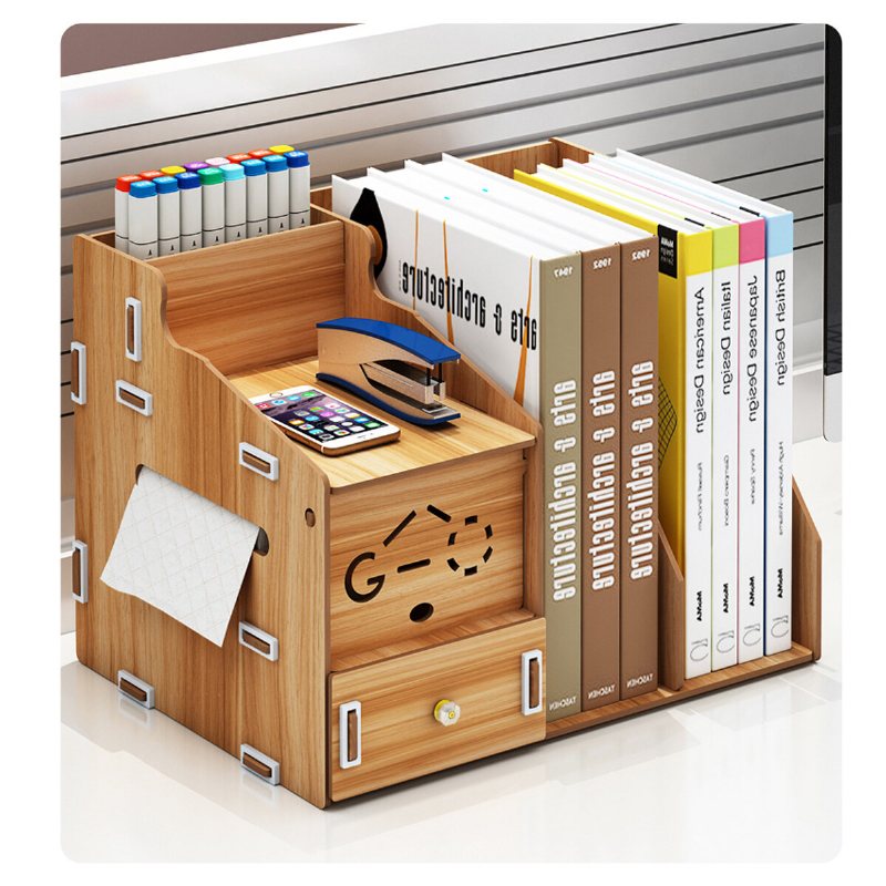 Desktop Bord Organizer Kontor Förvaring Mapp Rack Fil Trä Display Hylla Stativ