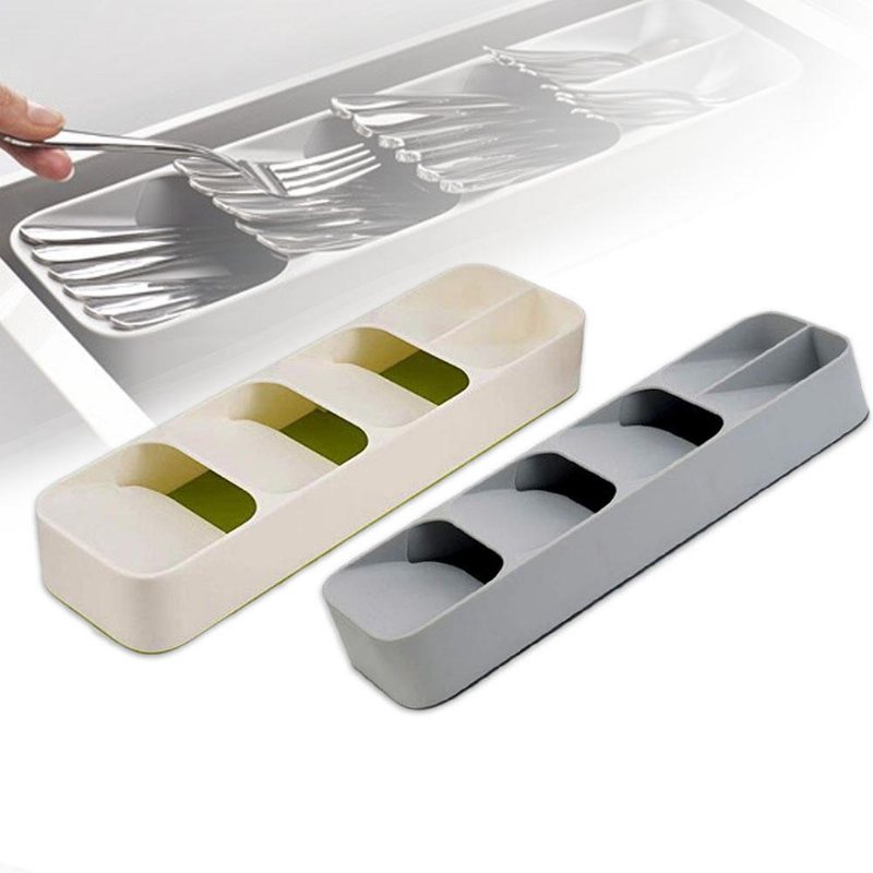 Desktop Organizer Bricka Kökslåda Separation Efterbehandling Förvaringslåda För Skedgaffel Bestick Silver