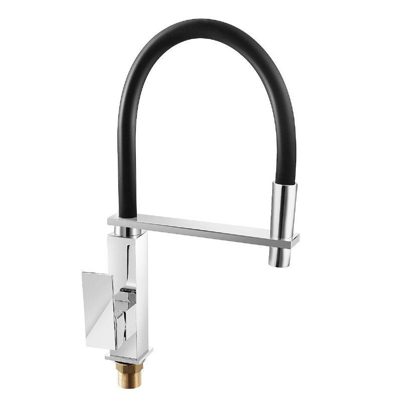 Krom Pull Down Swivel Pip Köksblandare Svart Slang Kärl Diskbänk Blandare