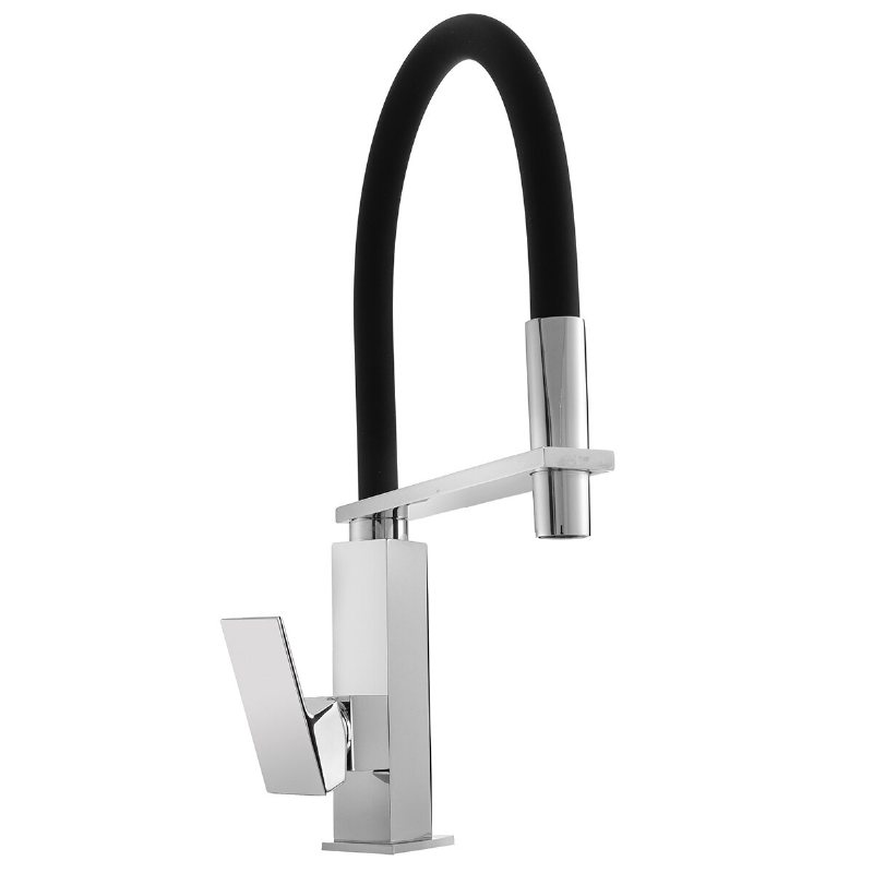 Krom Pull Down Swivel Pip Köksblandare Svart Slang Kärl Diskbänk Blandare