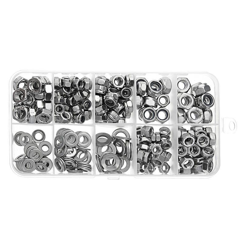 Mxsn2 255 St Rostfritt Stål Nylon Låsmuttrar Full Mutter Brickor Kit M4 M5 M6