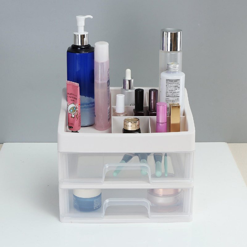 Plast Makeup Hållare Box Förvaring Desktop Container Kosmetiska Smycken Bord Organizer