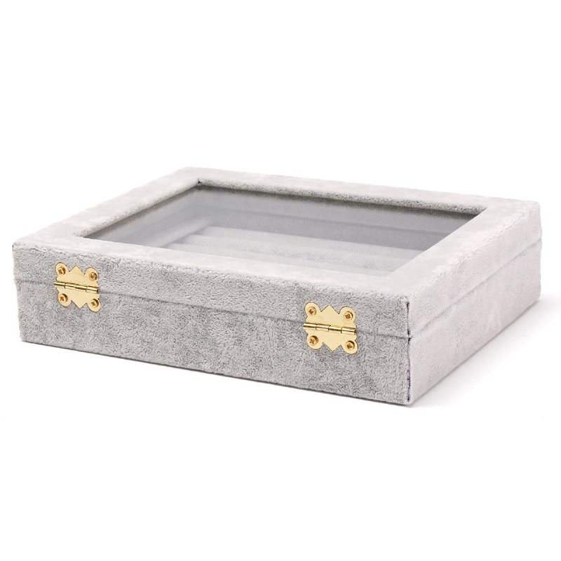 Smycken Sammet Trä Ring Display Organizer Case Brickhållare Örhänge Förvaringslåda