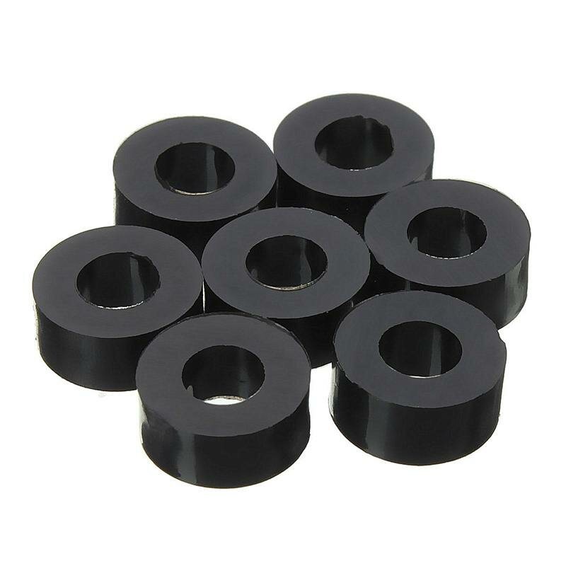 Suleve 200st Platt Nylonbricka Svart Rund Distansbricka Standoff Fästelement Hårdvara 7*3*l