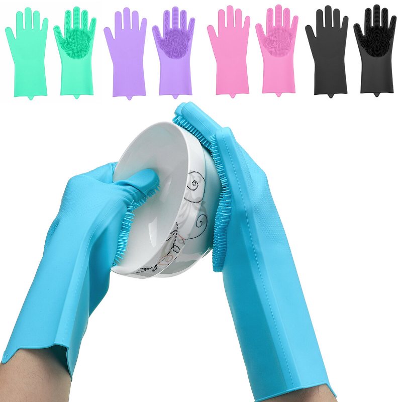 1 Par Magic Silikon Diskmaskin Skrubb Diskdisk Svamp Gummi Skrubbhandskar Köksrengöringsverktyg
