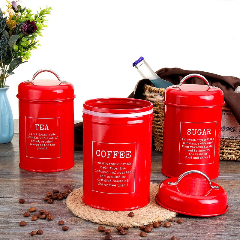 3st Förvaringstankar Burk Te Kaffe Socker Plåtburk Rostfritt Stål Behållare Kök