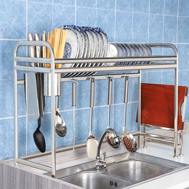 66 cm/91 cm Rostfritt Stål Över Diskbänken Disktorkställ Förvaring Multifunktionellt Arrangemang För Köksbänk