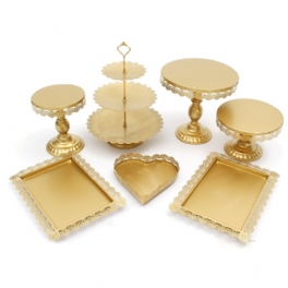 7 St Vit/guld Amalfi Glas Top Tårtställ Runt Metall Bröllop Cupcake Tower Dekorationer