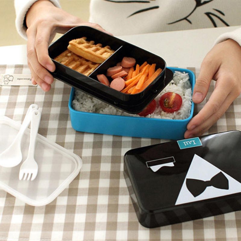 730ml 2-lagers Plast Lovely Lunch Box Bälte Bento Box Sushi Box Matbehållare
