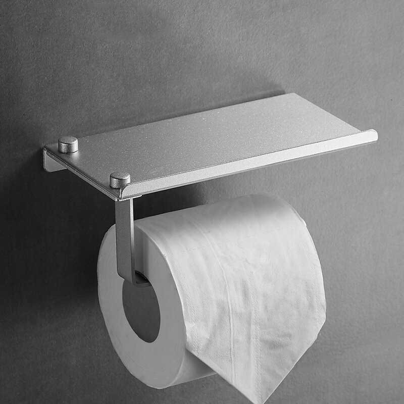 Aluminium Toalettpapper Stansfri Hållare Med Telefonhylla Väggmonterade Badrumstillbehör Mjukpapper Roll Dispenser Matt