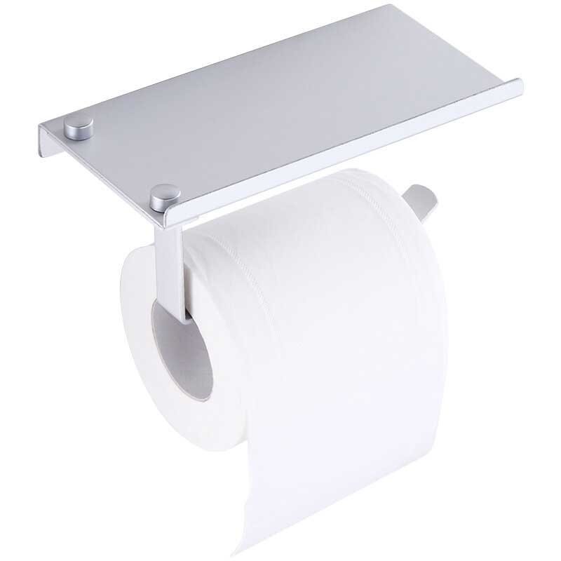 Aluminium Toalettpapper Stansfri Hållare Med Telefonhylla Väggmonterade Badrumstillbehör Mjukpapper Roll Dispenser Matt