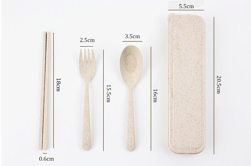 Bärbar Ätpinne Gaffelsked Tredelad Miljövänlig Resepicnick Vetehalm Servisset Med Bärlåda