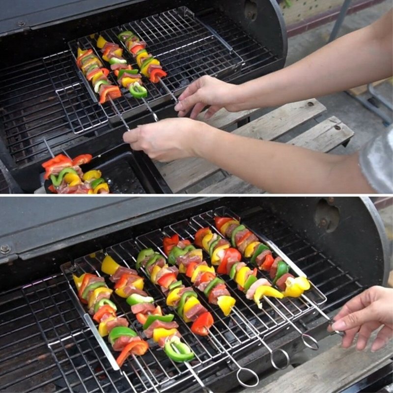 Bärbar Grill Grillställ I Rostfritt Stål Grillspett Köttmat Campingverktyg