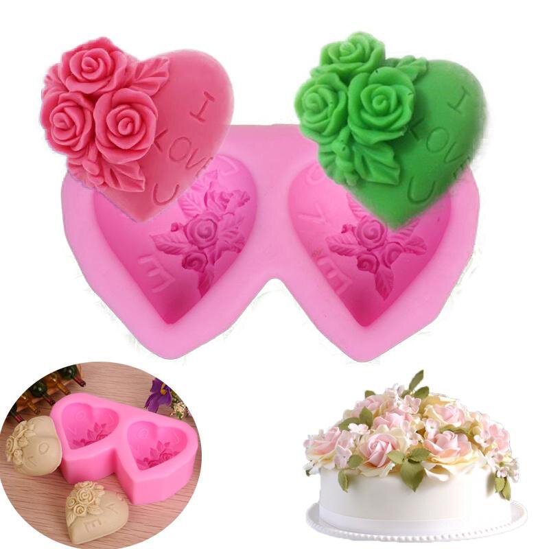Hjärtformad Ros Silikon Bakform Fondant Kakform Diy Choklad Handgjord Tvålform Bakverktyg