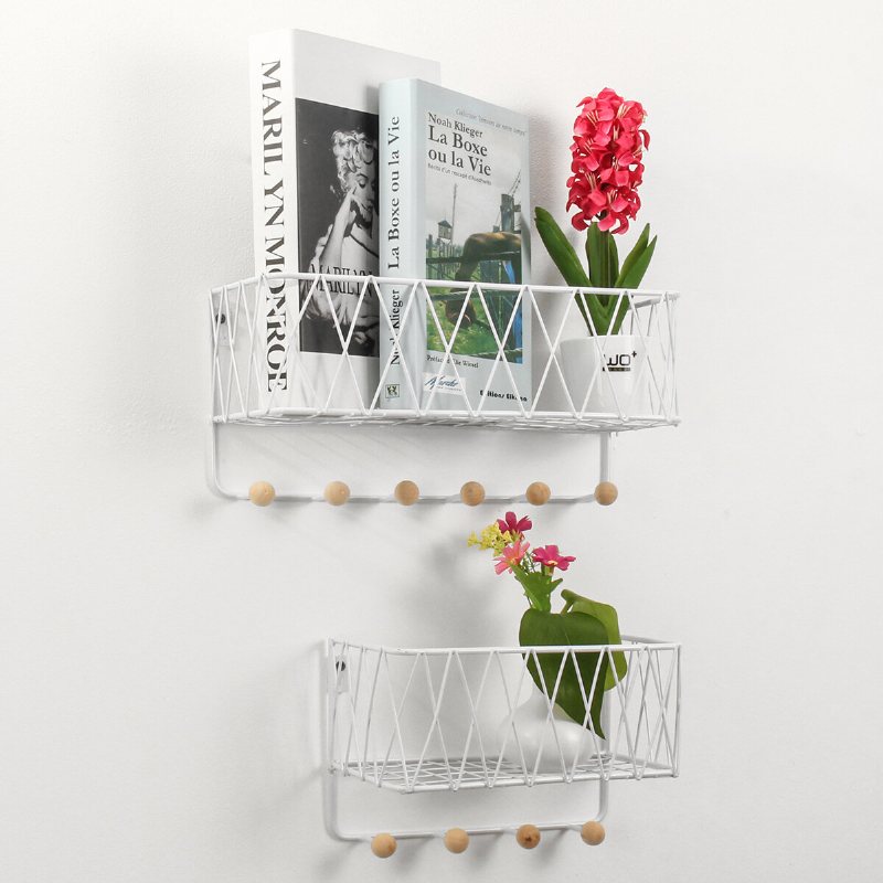 Industriell Metalltråd Trä Vägg Hylla Rack Modern Loft Dorm Förvaringshylla