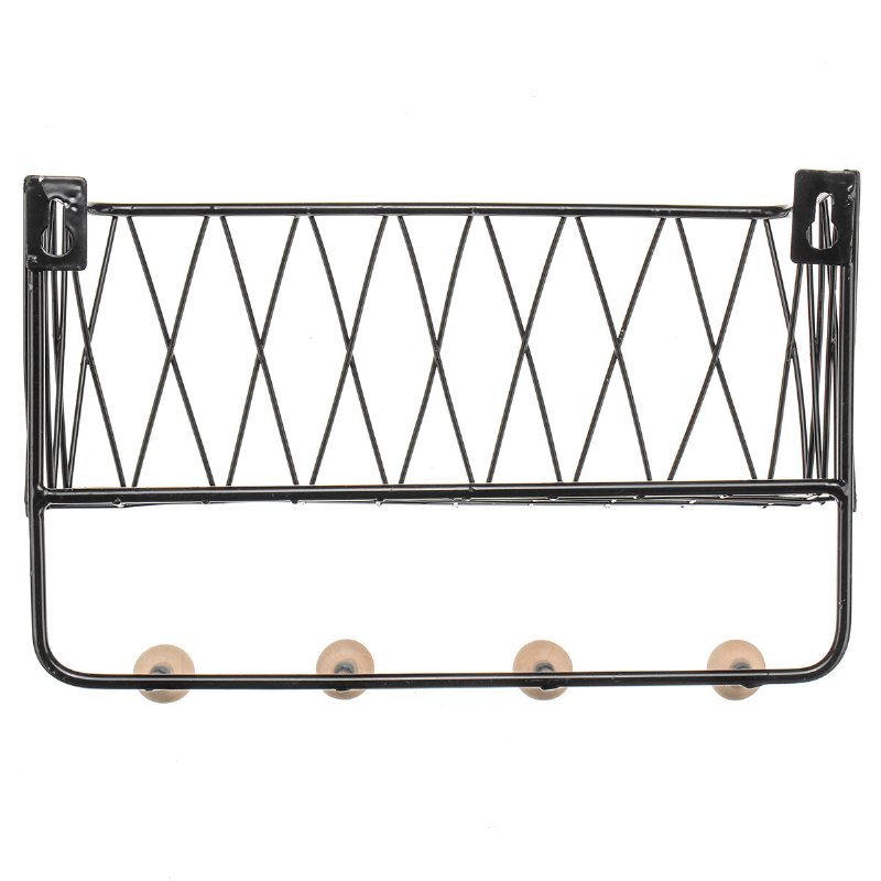 Industriell Metalltråd Trä Vägg Hylla Rack Modern Loft Dorm Förvaringshylla