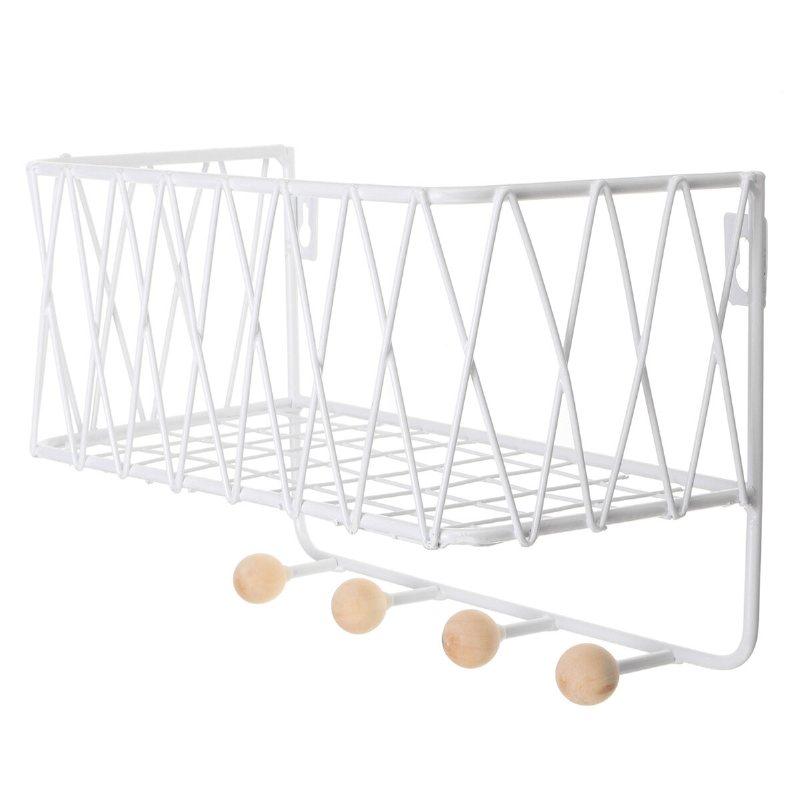 Industriell Metalltråd Trä Vägg Hylla Rack Modern Loft Dorm Förvaringshylla