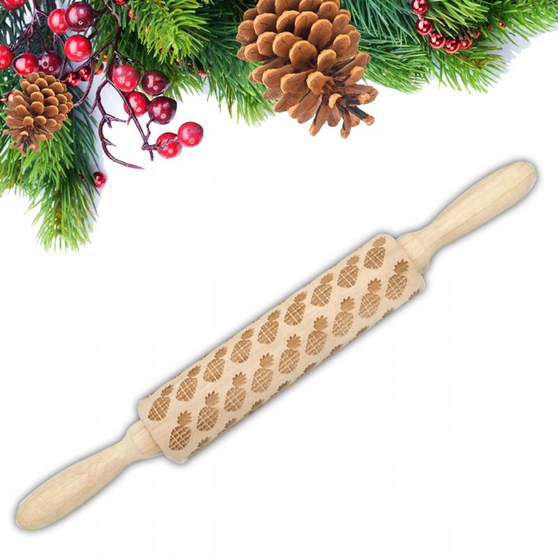 Jm01691 Trä Jul Präglad Kavel Deg Stick Bakning Bakverk Verktyg Nyår Juldekoration