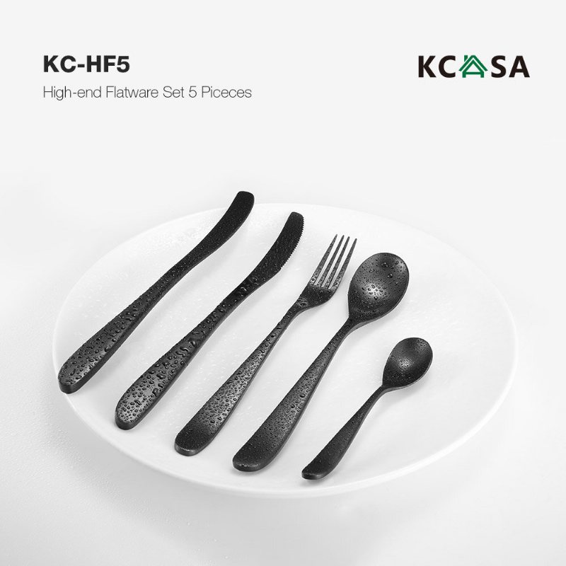 Kc-hf5 High-end 420 Rostfritt Stål 5 Delar Bestick Set Menisk Design Servis Set Med
