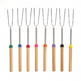 Kingso Bbq Stekpinnar Utdragbar Design Trähandtag Smores Kit För Fire Pit Sticks For Pit